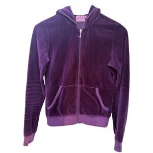Juicy Couture Velour Zip Hoodie Womens Medium Purple Full Zip Y2K Style